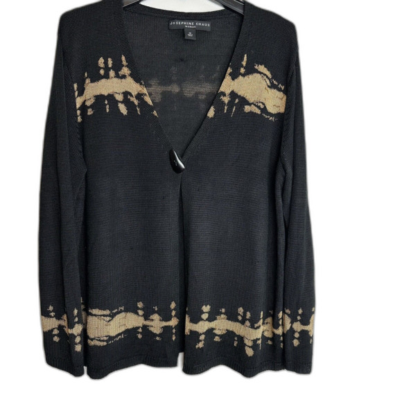 JOSEPHINE CHAUS Open-Front Cardigan 1XSilk Blend Black Beige Bronze Knit Sweater - Picture 1 of 12